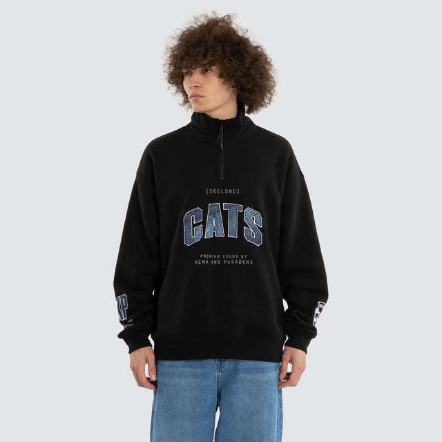 Ben Davis Geelong Cats 1/4 Zip Thru Jet Black