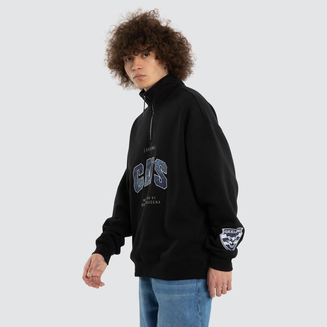 Ben Davis Geelong Cats 1/4 Zip Thru Jet Black