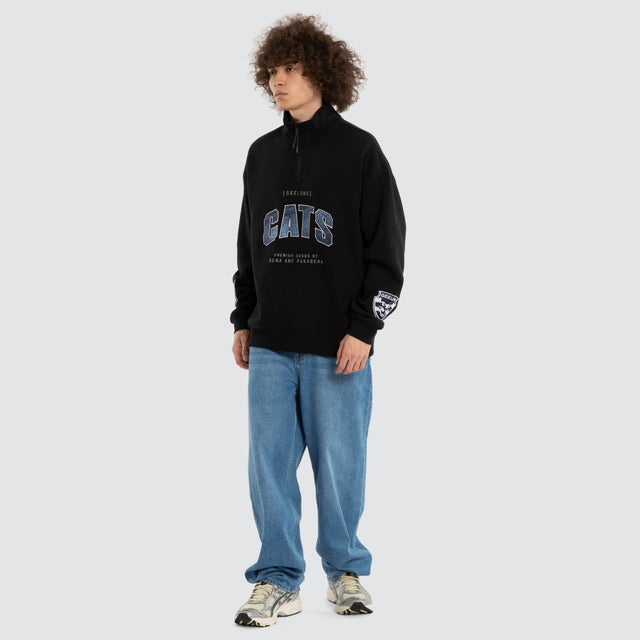 Ben Davis Geelong Cats 1/4 Zip Thru Jet Black