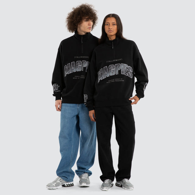 Ben Davis Collingwood Magpies 1/4 Zip Thru Jet Black
