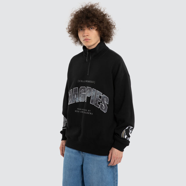Ben Davis Collingwood Magpies 1/4 Zip Thru Jet Black