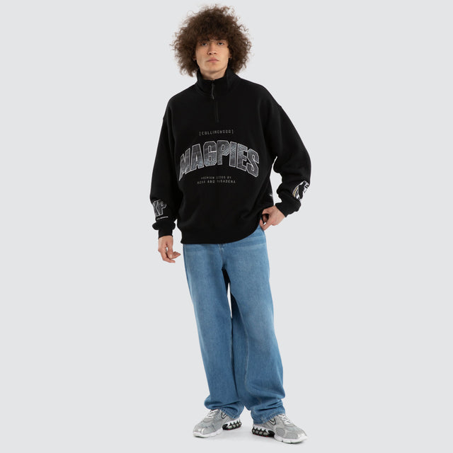 Ben Davis Collingwood Magpies 1/4 Zip Thru Jet Black