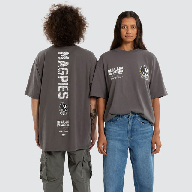 Ben Davis Collingwood Magpies Box Fit Tee Charcoal