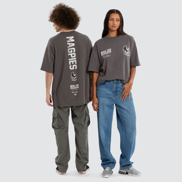 Ben Davis Collingwood Magpies Box Fit Tee Charcoal