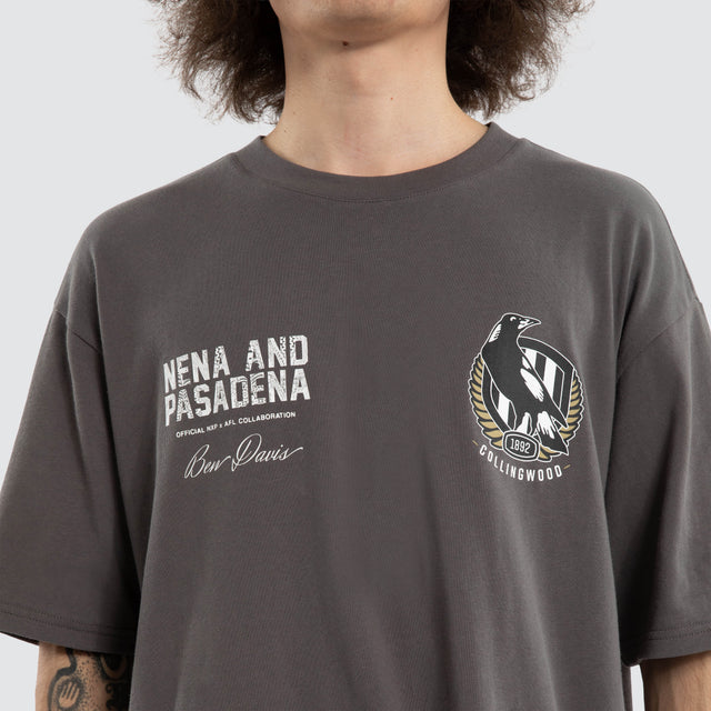 Ben Davis Collingwood Magpies Box Fit Tee Charcoal