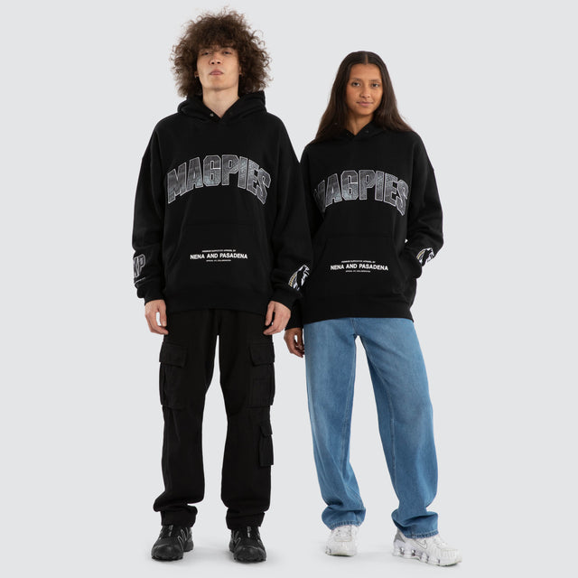 Ben Davis Collingwood Magpies Box FIt Hoodie Jet Black