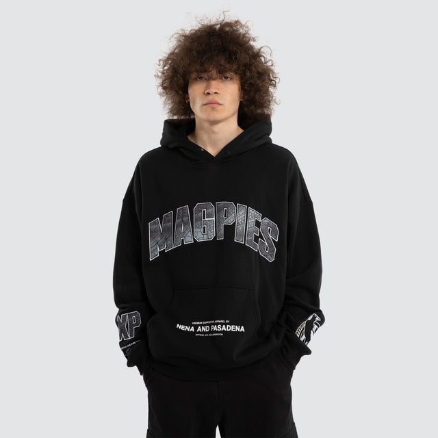 Ben Davis Collingwood Magpies Box FIt Hoodie Jet Black