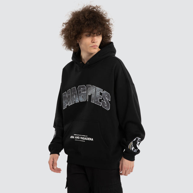 Ben Davis Collingwood Magpies Box FIt Hoodie Jet Black