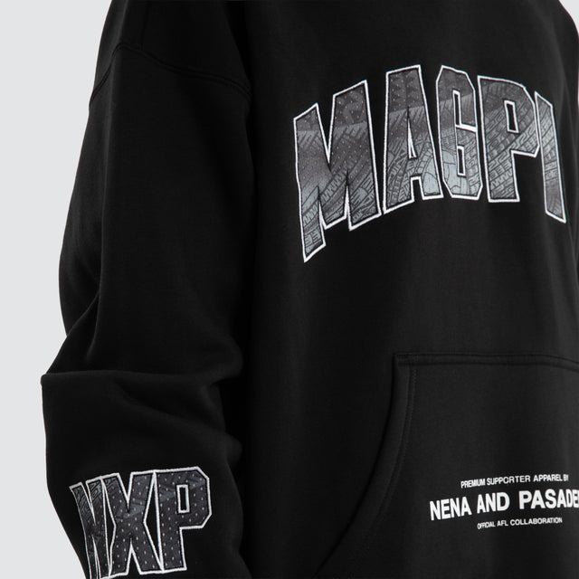 Ben Davis Collingwood Magpies Box FIt Hoodie Jet Black