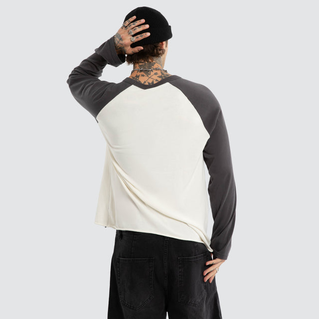 Dismount Raglan Long Sleeve Tee Asphalt/Blanc De Blanc