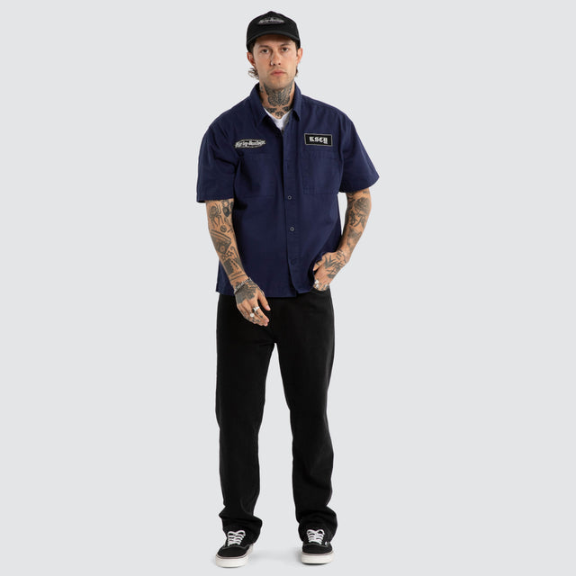 Refuel Short Sleeve Mechanic Shirt Patriot Blue