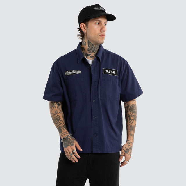 Refuel Short Sleeve Mechanic Shirt Patriot Blue