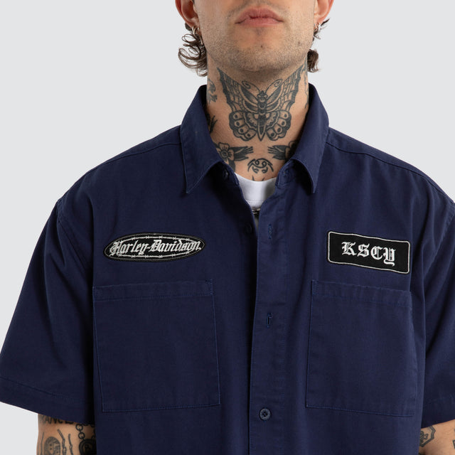 Refuel Short Sleeve Mechanic Shirt Patriot Blue