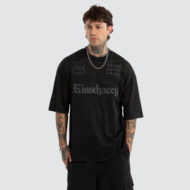 Model wears Synced Mesh Jersey Jet Black T-Shirts White – image 1