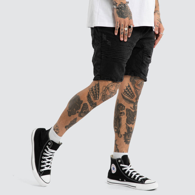 Raze Denim Shorts Washed Black