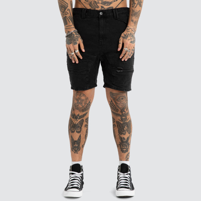 Raze Denim Shorts Washed Black