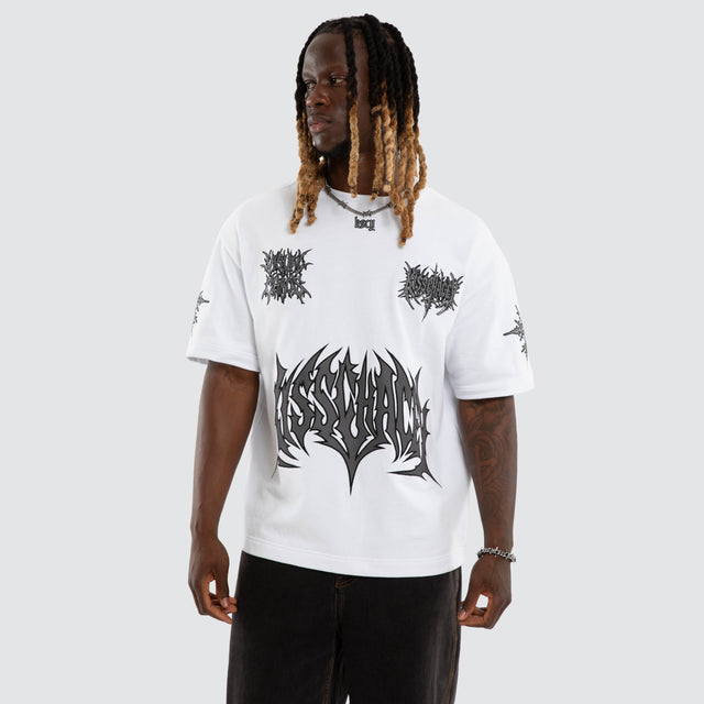 Model wears Goliath Loopback Street Tee Optical White T-Shirts White – image 3