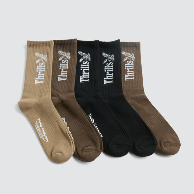 Thrills Workwear 5 Pack Sock Desert/Black/Silver Grey