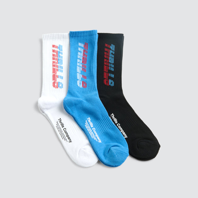 Anarchy In Paradise 3 Pk Sock White/Black/Azure Blue