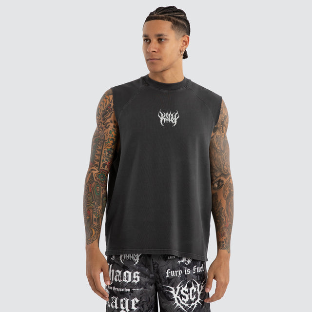 Dark Stamp Raglan Muscle Pigment Black