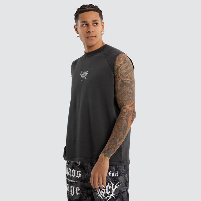 Dark Stamp Raglan Muscle Pigment Black