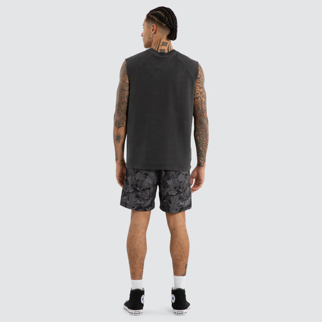 Dark Stamp Raglan Muscle Pigment Black
