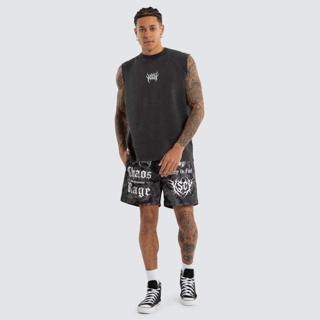 Dark Stamp Raglan Muscle Pigment Black