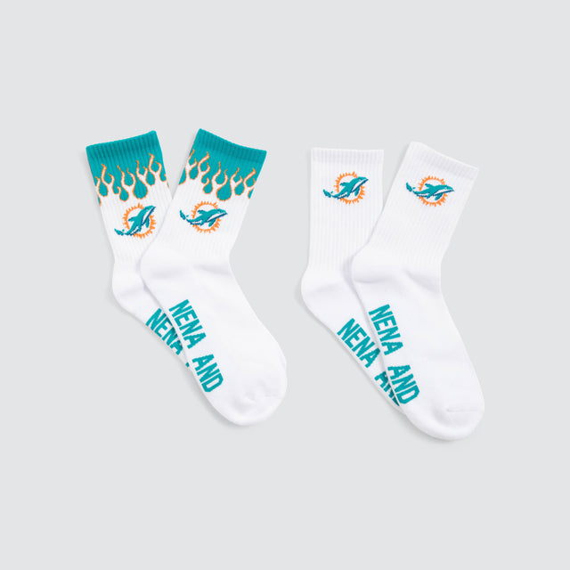 Miami Dolphins NFL 2 Pack Socks White/Aqua