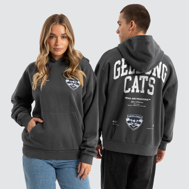 Geelong Cats AFL Vintage Hoodie Pigment Asphalt