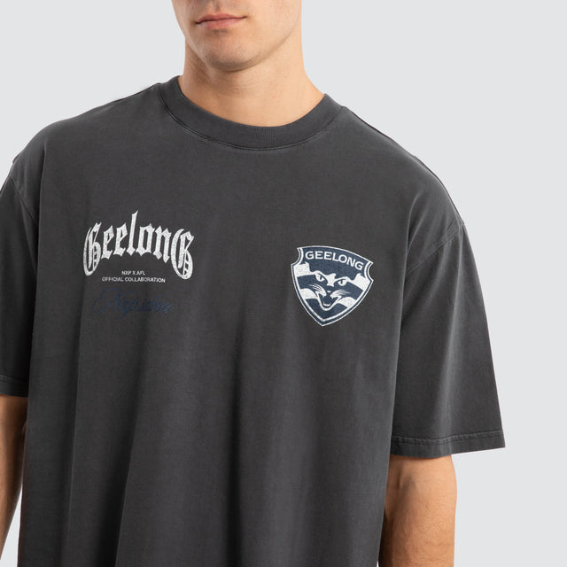 Geelong Cats AFL Vintage Goth Tee Pigment Asphalt