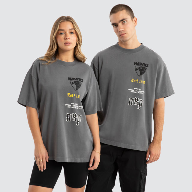 Hawthorn Hawks AFL Stack Tee Pigment Charcoal