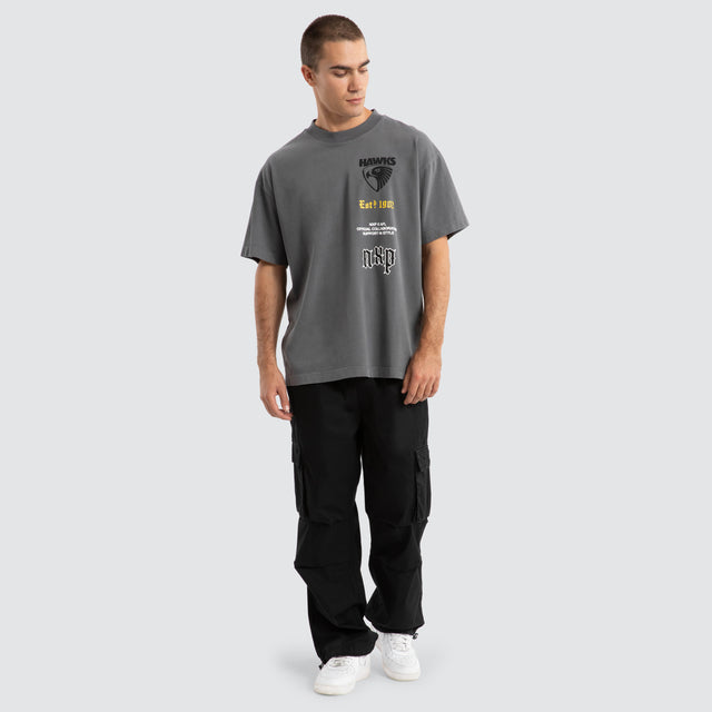 Hawthorn Hawks AFL Stack Tee Pigment Charcoal