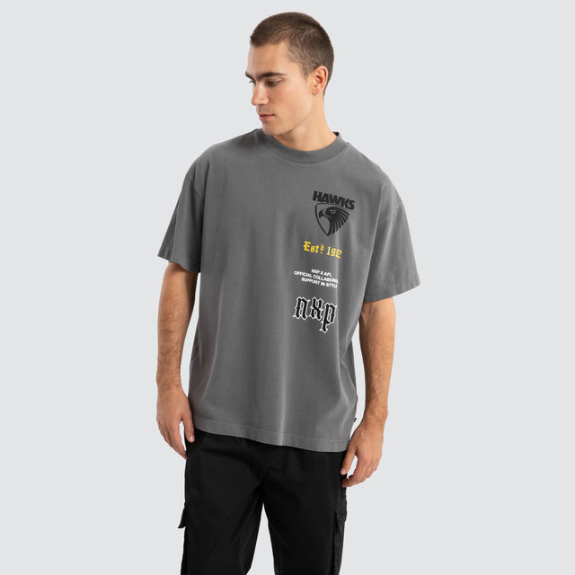 Hawthorn Hawks AFL Stack Tee Pigment Charcoal