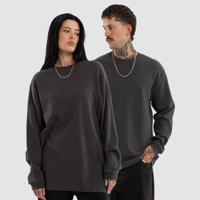 Heath Long Sleeve Mini Waffle Tee Asphalt