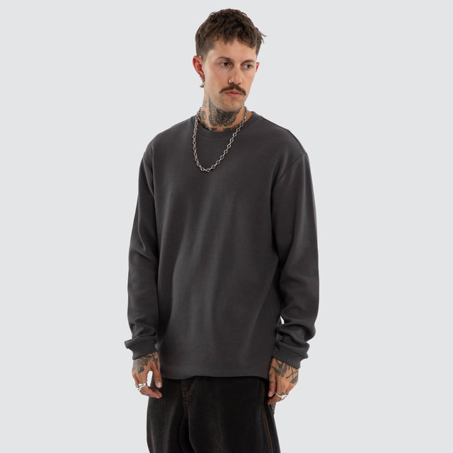 Long Sleeve Mini Waffle Tee Asphalt