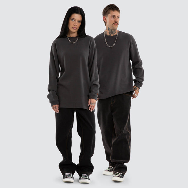 Heath Long Sleeve Mini Waffle Tee Asphalt