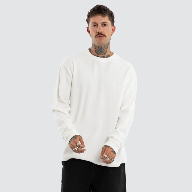 Long Sleeve Mini Waffle Tee Natural White