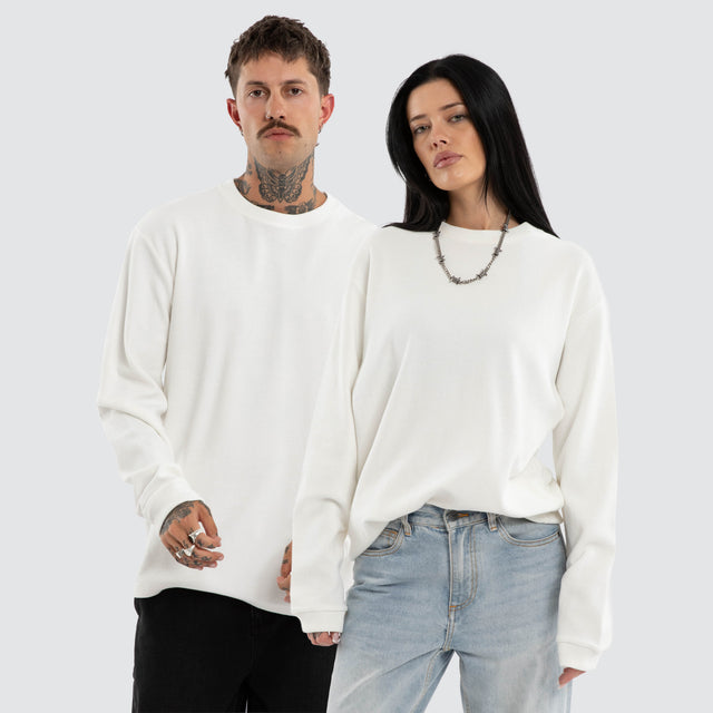 Heath Long Sleeve Mini Waffle Tee Natural White