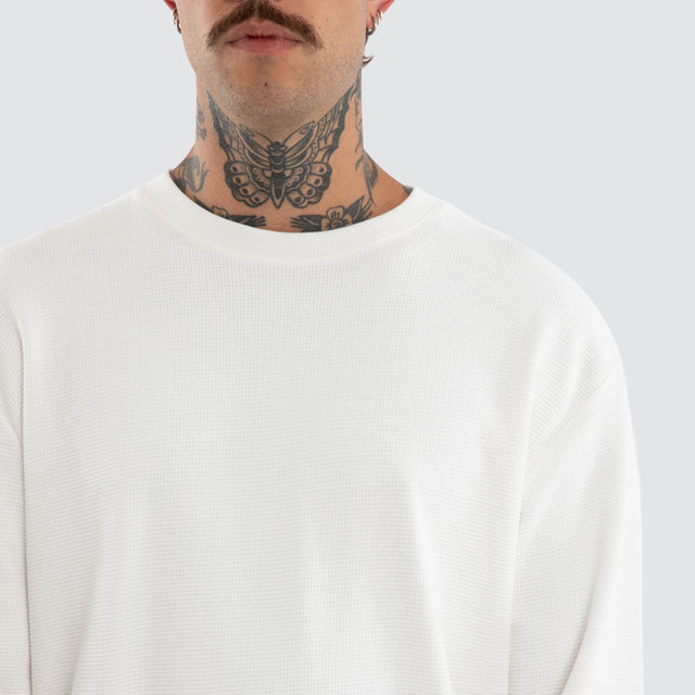 Long Sleeve Mini Waffle Tee Natural White