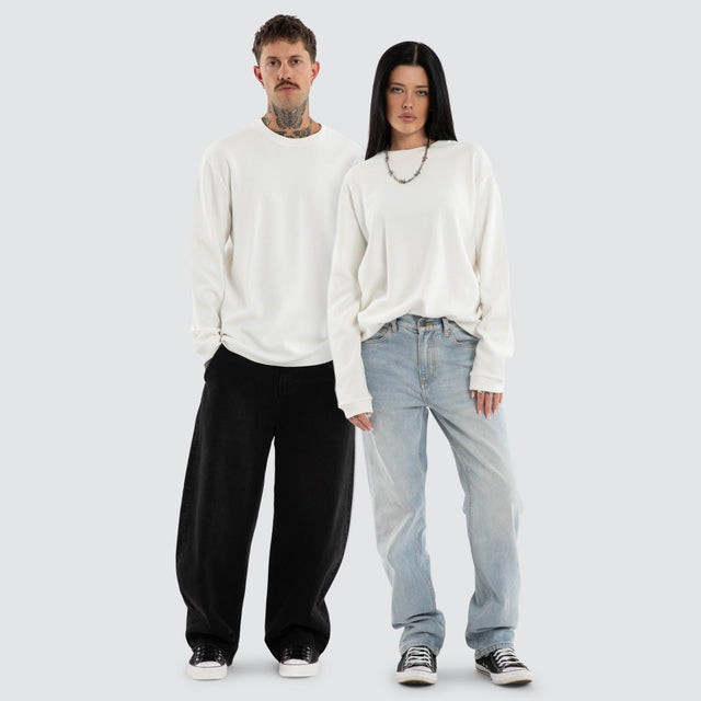 Heath Long Sleeve Mini Waffle Tee Natural White