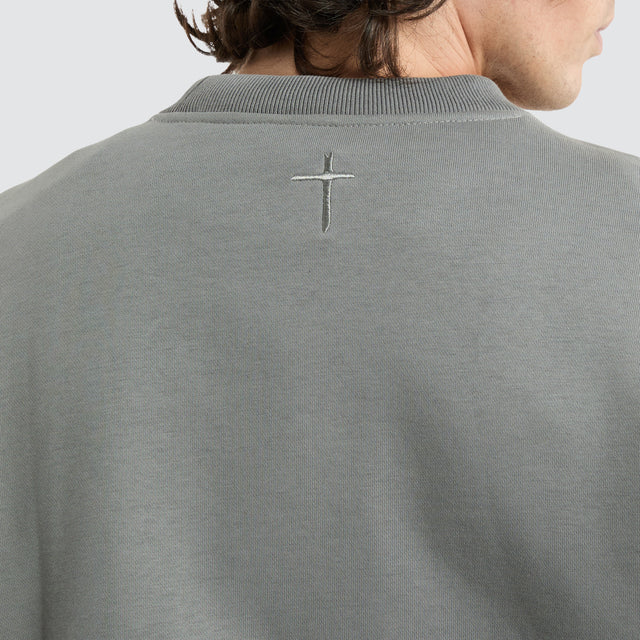 model wears Medora Relaxed Sweater Pigment Ultimate Grey Jumpers Grey - image 3