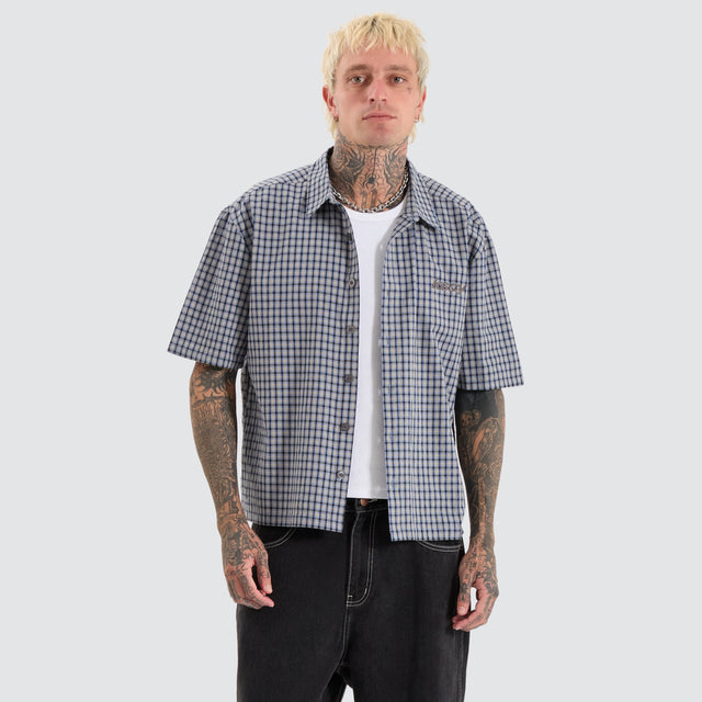 Skylar Oversized Dress Shirt Blue Check