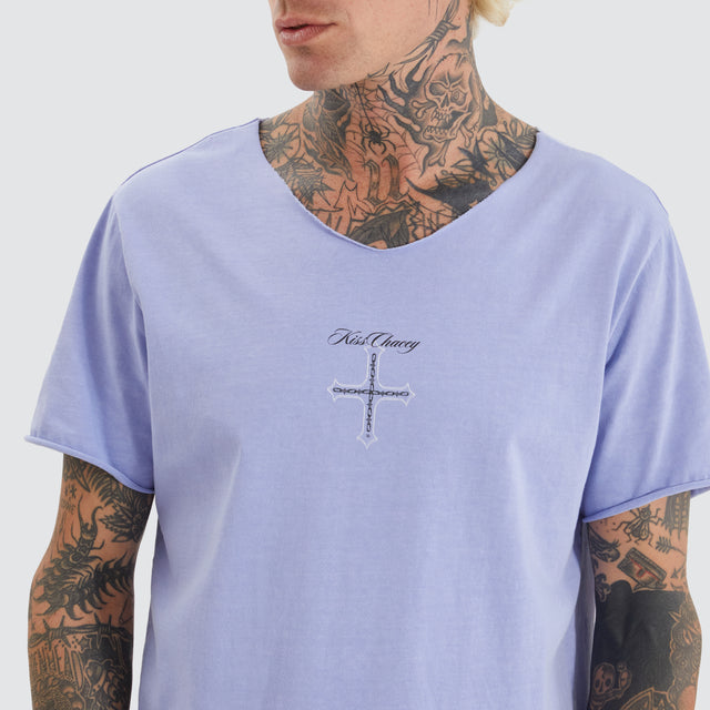 Chained Raw V-neck Tee Pigment Thistle Down