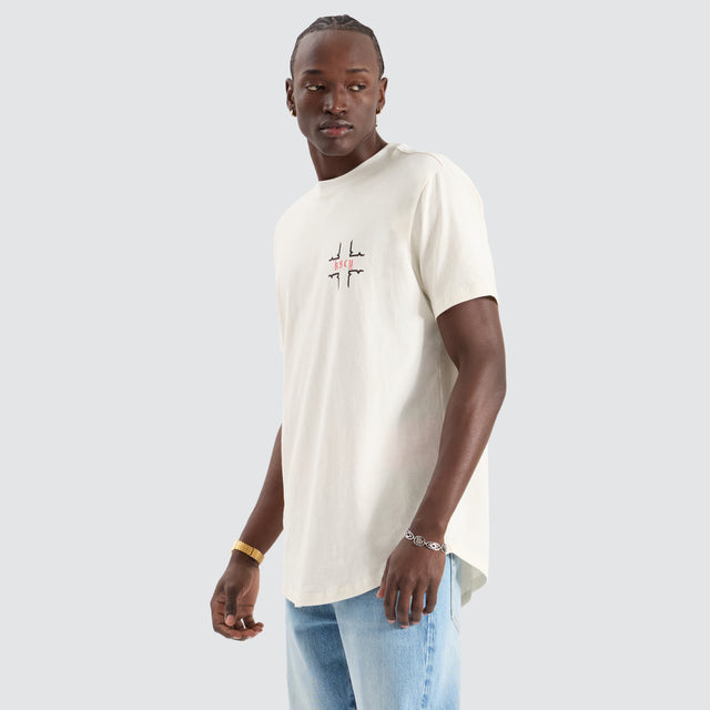 Thready Dual Curved Tee Natural White