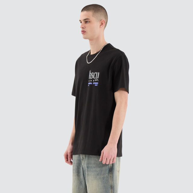 model wears Entangled Relaxed Tee Jet Black T-Shirts Black - image 3