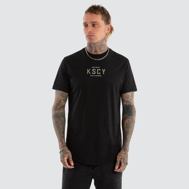 model wears Division Dual Curved Tee Jet Black T-Shirts Black - image 3