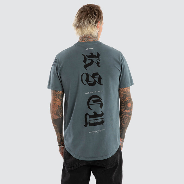 Black Letter Dual Curved Tee Pigment Stormy Weather