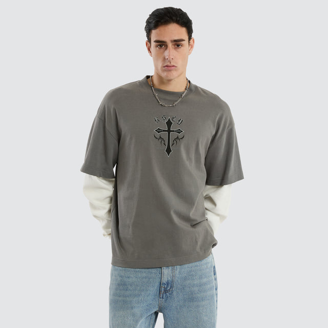 Lithium Layered Waffle Longsleeve Tee Charcoal