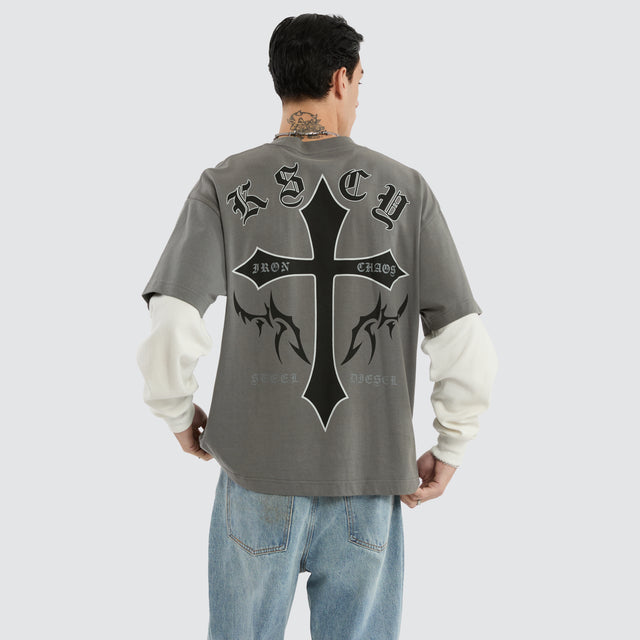 Lithium Layered Waffle Longsleeve Tee Charcoal