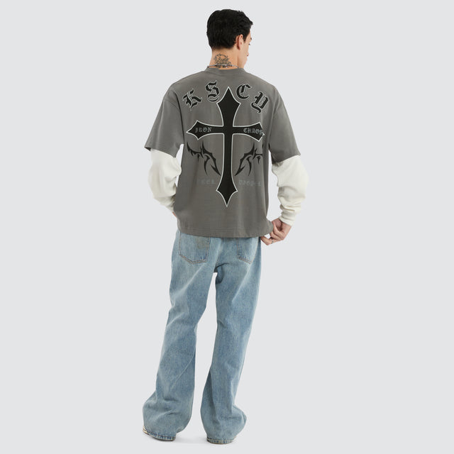 Lithium Layered Waffle Longsleeve Tee Charcoal